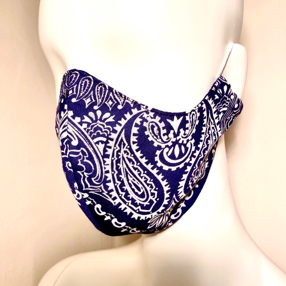 Bandanna Ear-loop Face Mask Blue/Wht - Picture 4 of 8